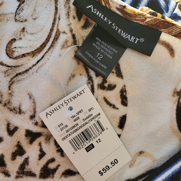 Ashley Stewart Baroque Print Midi Dress in Yellow and Blue Size 12 - Picture 7 of 9